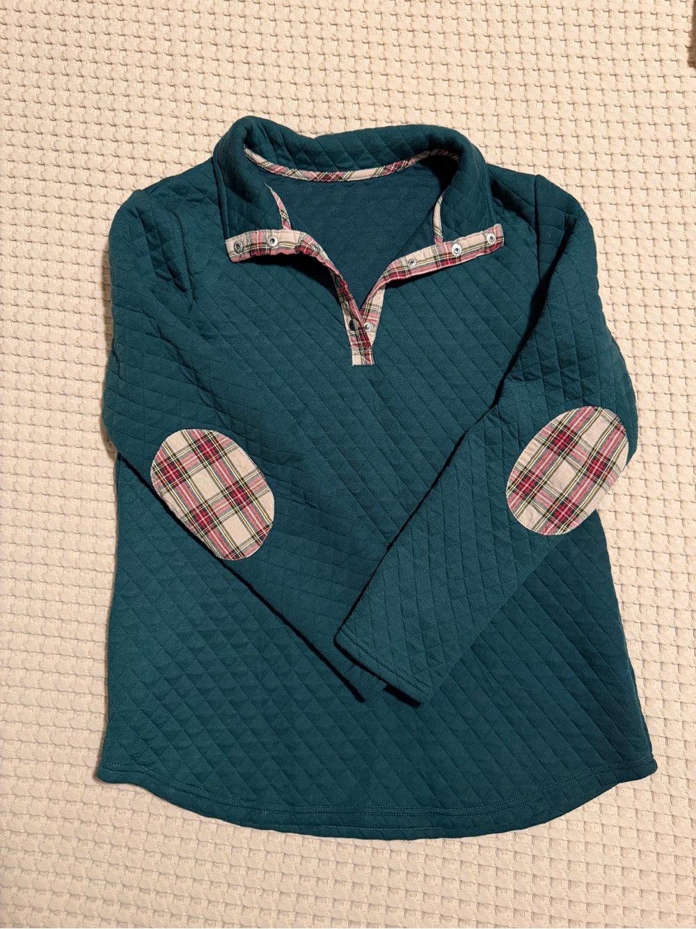 Quilted Pullover with Plaid Elbow Patches